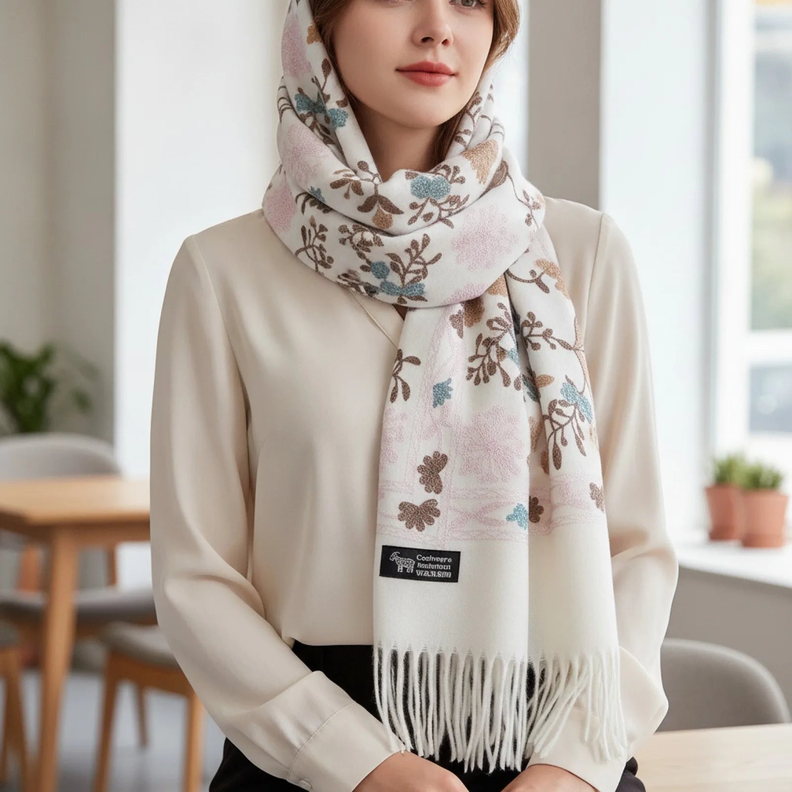 Écharpe Cachemire Brodé Femme - Douceur & Chic Hiver