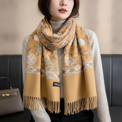 Foulard Cachemire Femme brun Brodé