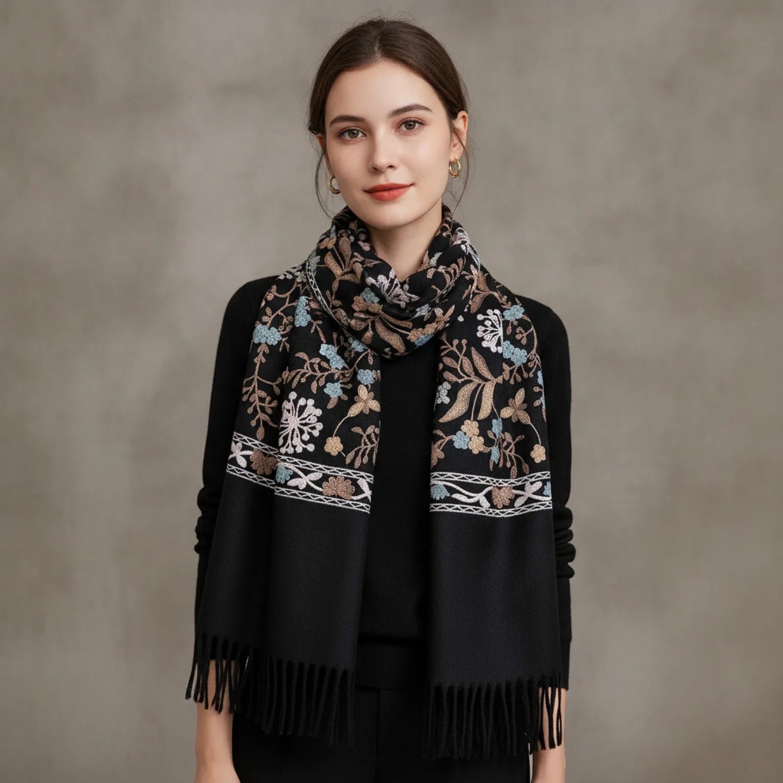 Foulard Cachemire Brodé Femme - Douceur Hivernale