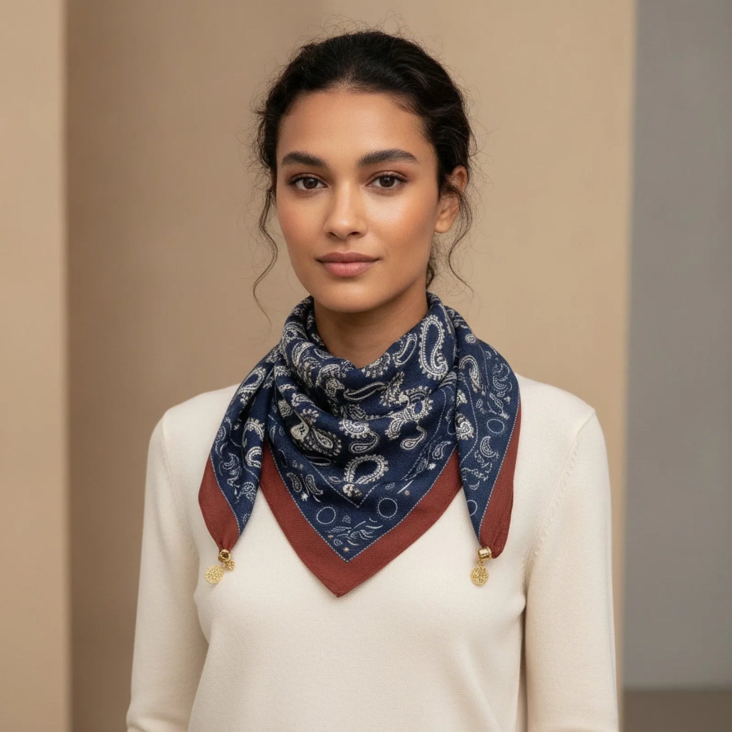 Foulard Triangulaire Magnétique en Soie, Coton & Lin pour Femme