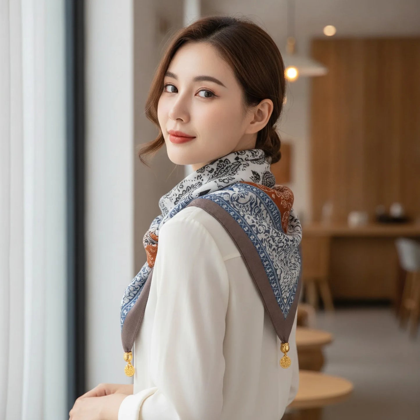 Foulard Triangulaire Magnétique en Soie, Coton et Lin