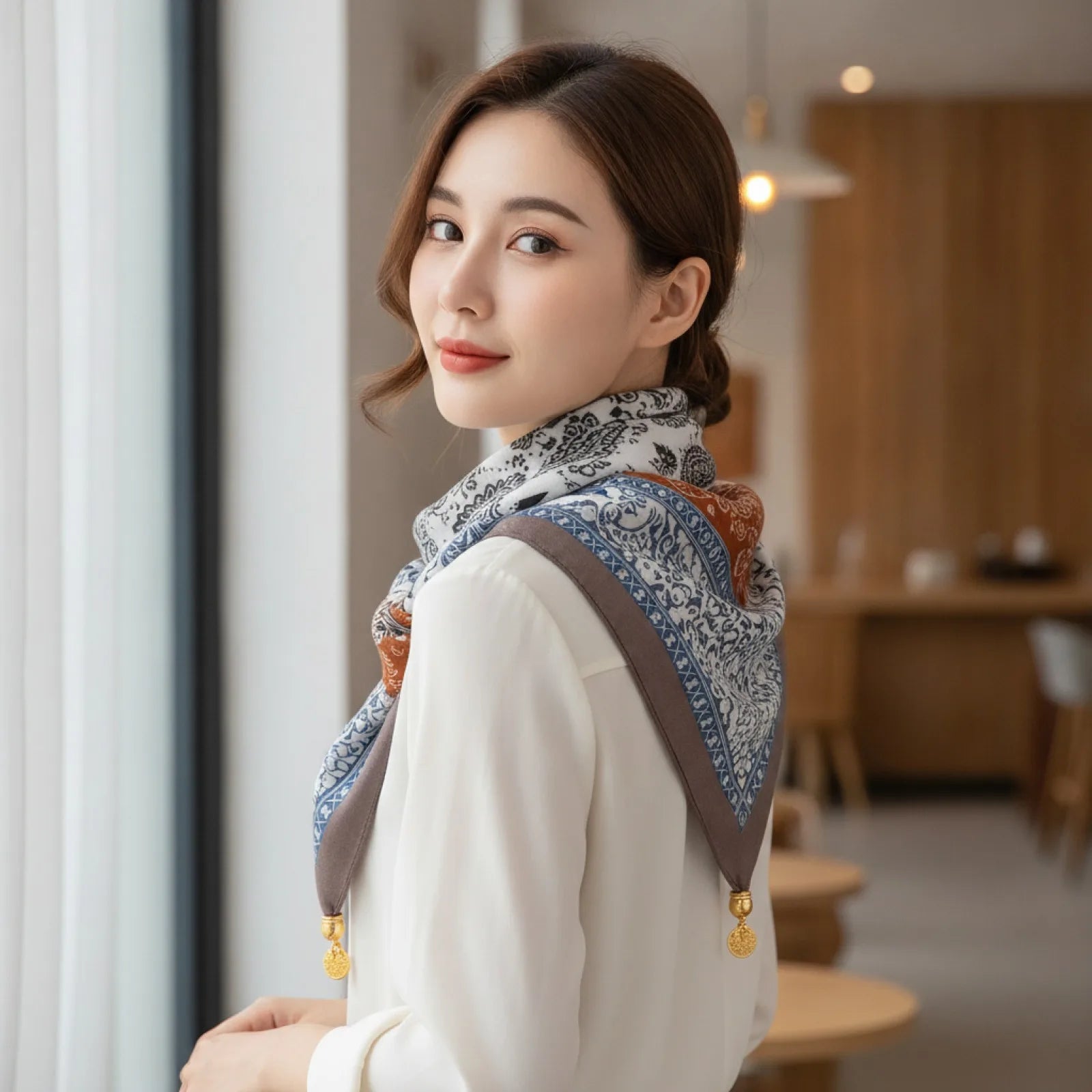Foulard Triangulaire Magnétique en Soie, Coton et Lin