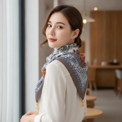 Foulard Triangulaire Magnétique en Soie, Coton et Lin