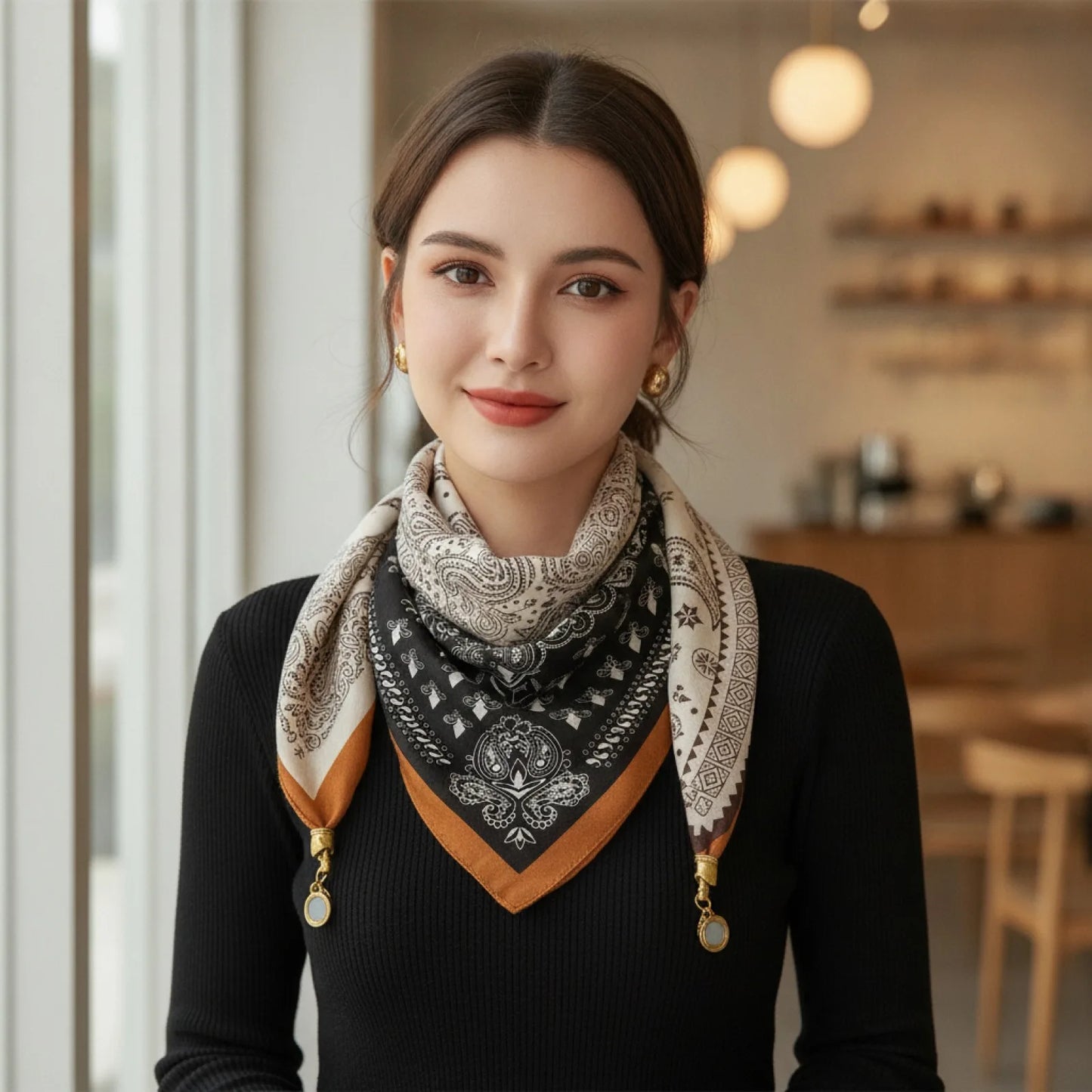 Foulard Triangulaire Soie Magnétique Noir