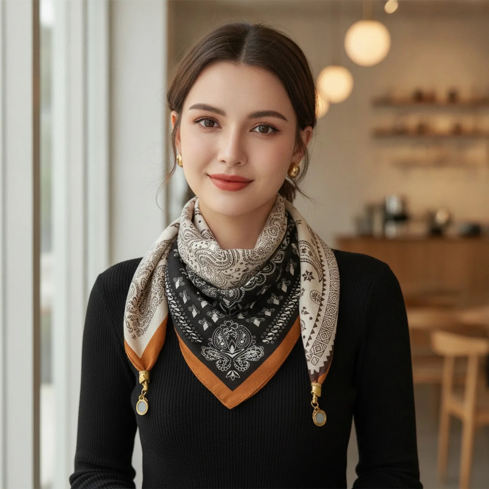 Foulard Triangulaire Soie Magnétique Noir
