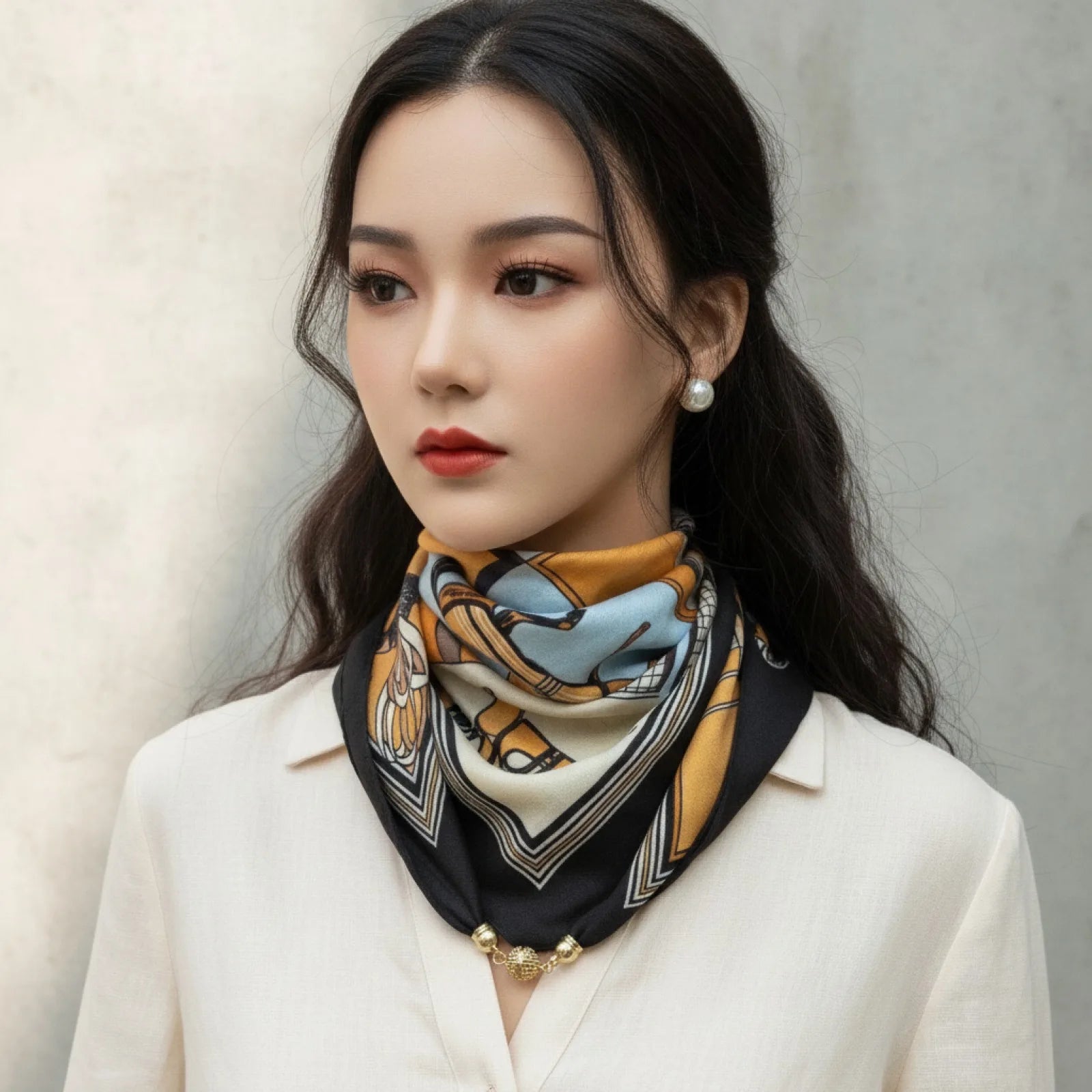 Foulard Triangulaire Magnétique Noir en Coton Lin