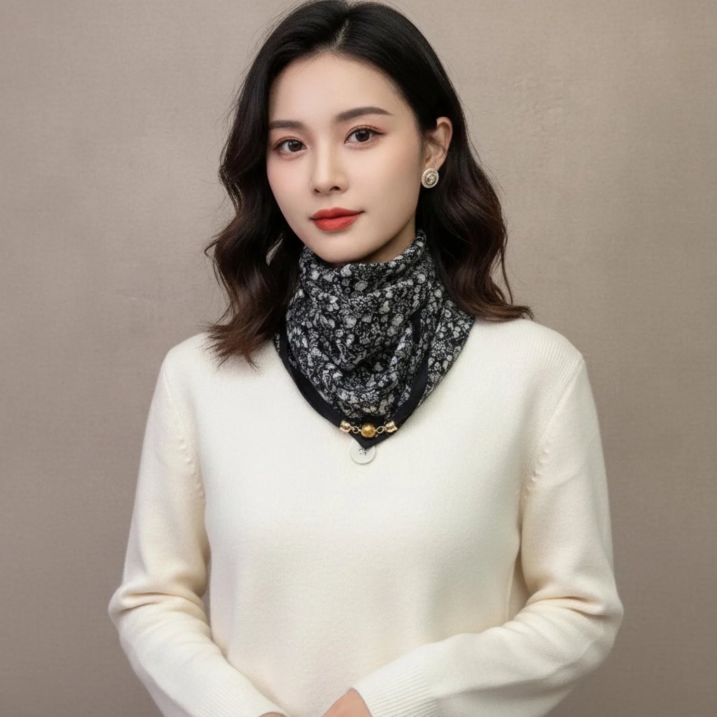 Foulard Triangulaire Soie Magnétique Noir Femme