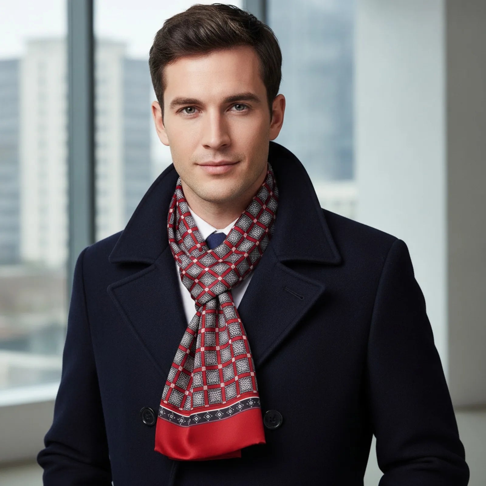 Foulard Homme Soie Bourgogne Motif Carré Britannique