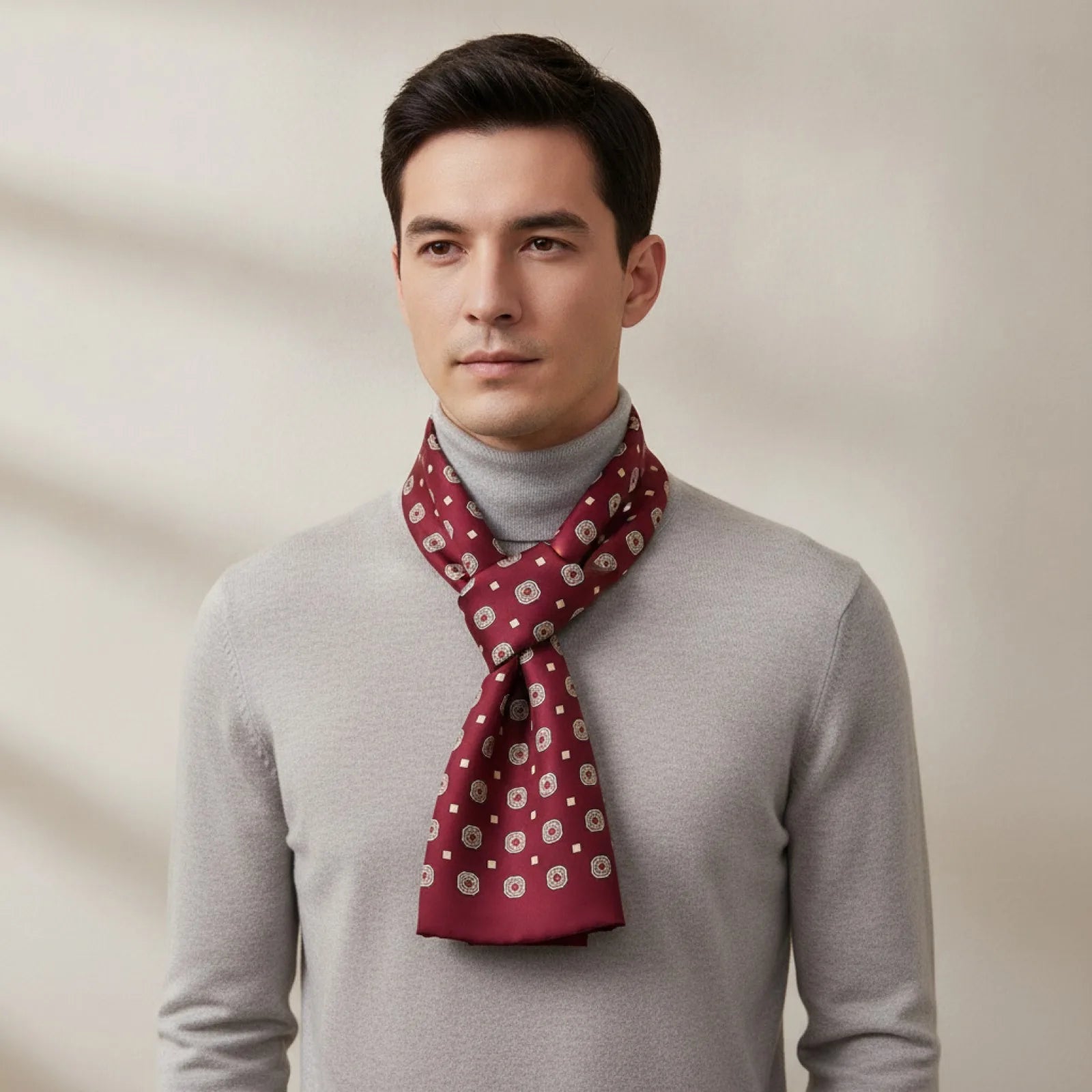 Foulard Homme Soie Vin Rouge Motif Carré Britannique