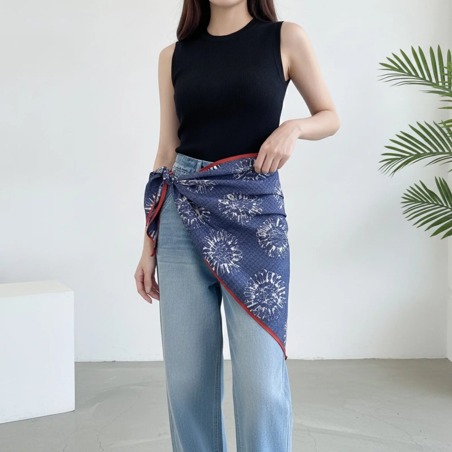 Foulard Triangle Fleuri Bleu Tournesol