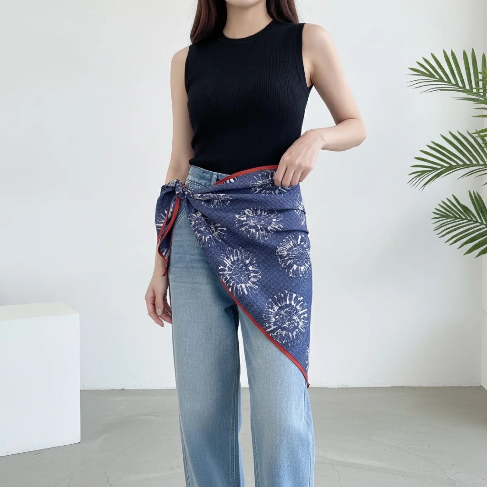 Foulard Triangle Fleuri Bleu Tournesol