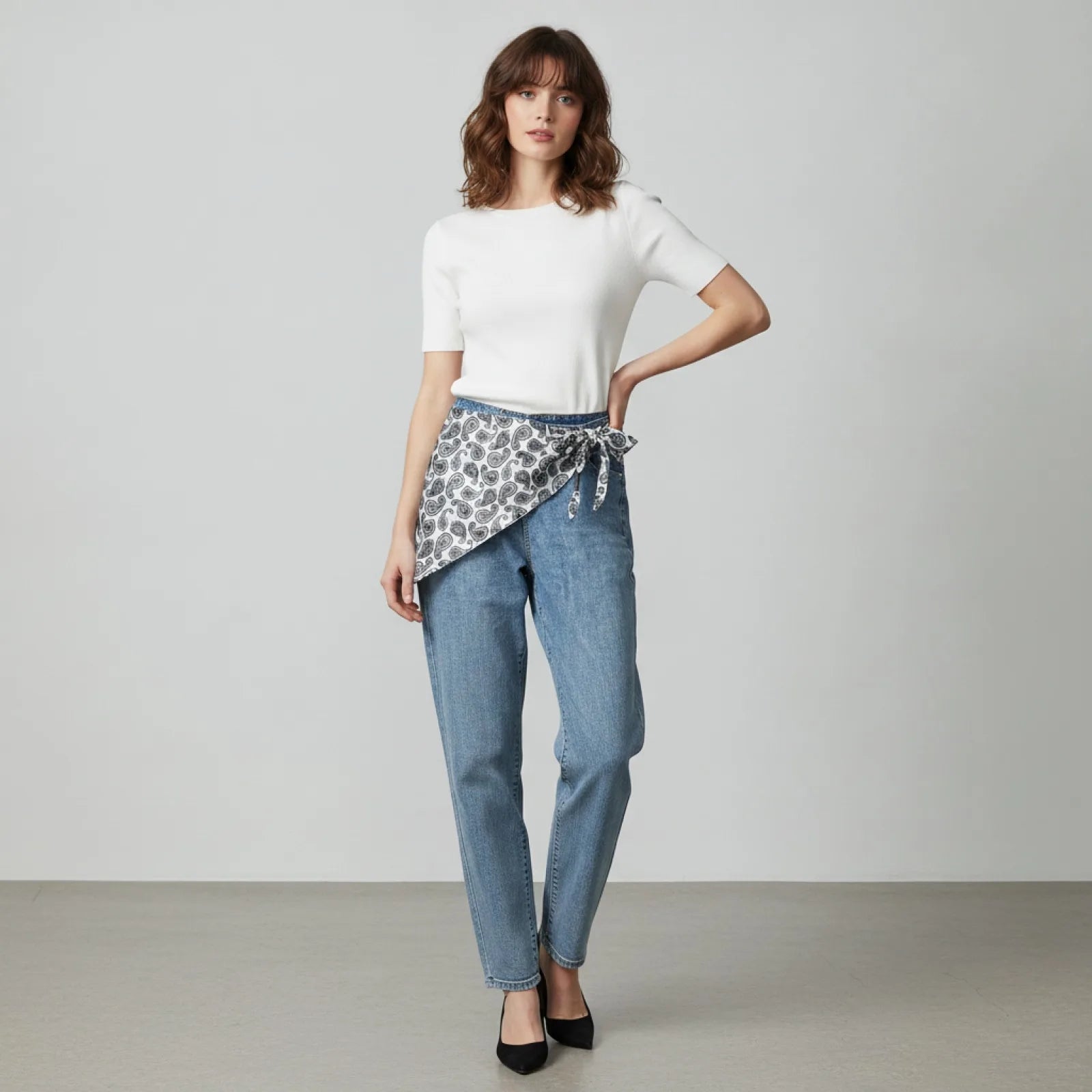 Foulard Carré Soie Ananas Rétro Blanc