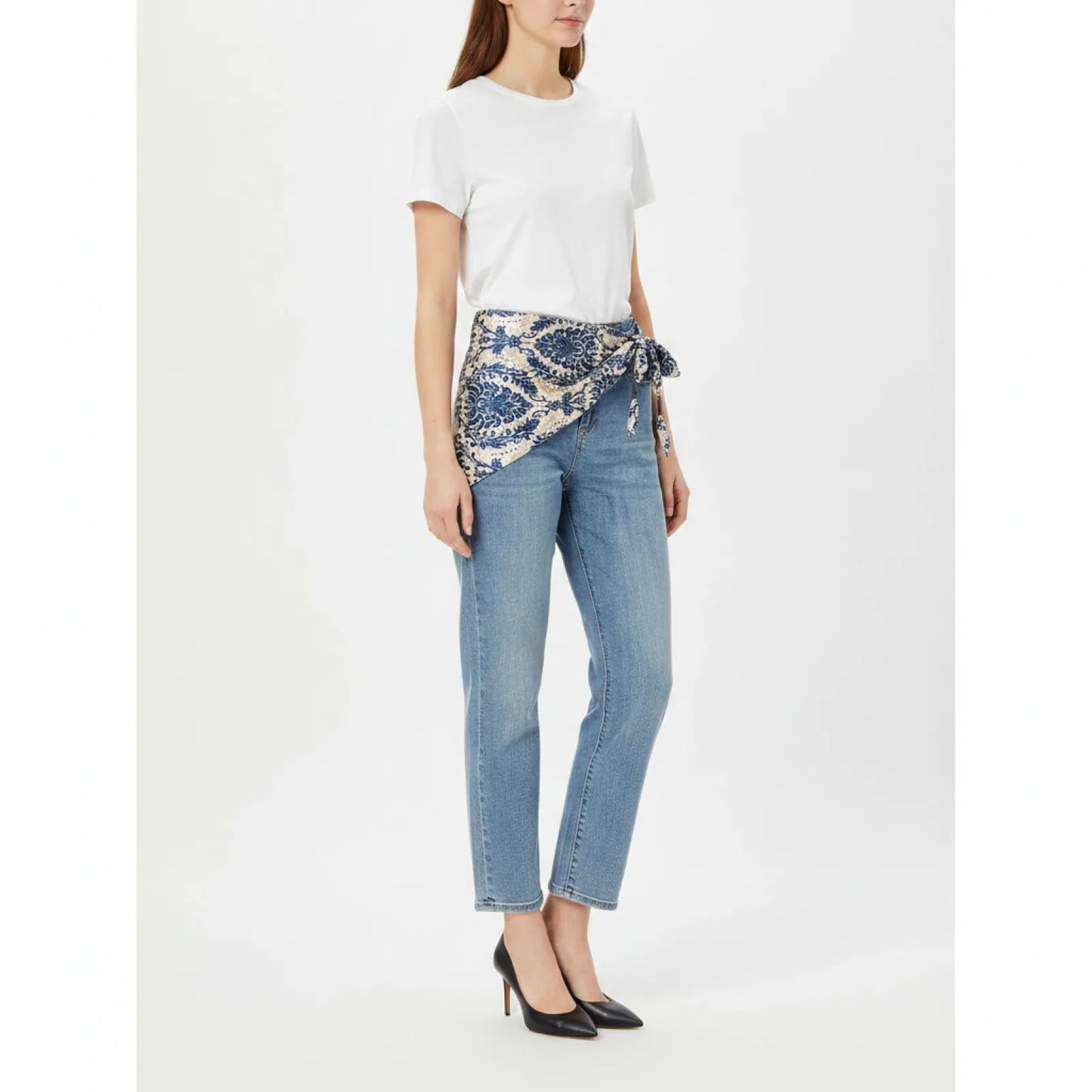 Foulard Carré Soie Bleu Fleuri Ananas Rétro