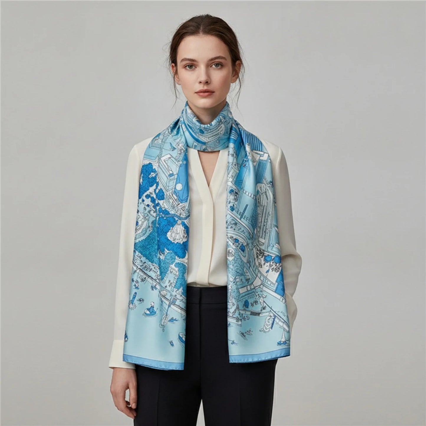 Foulard Carré Soie Luxe Motif Équestre