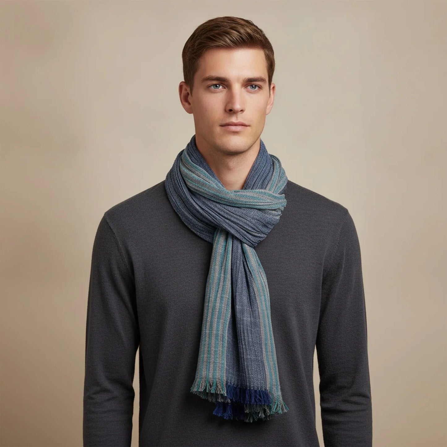 Foulard Homme Coton & Lin Rayé Patchwork