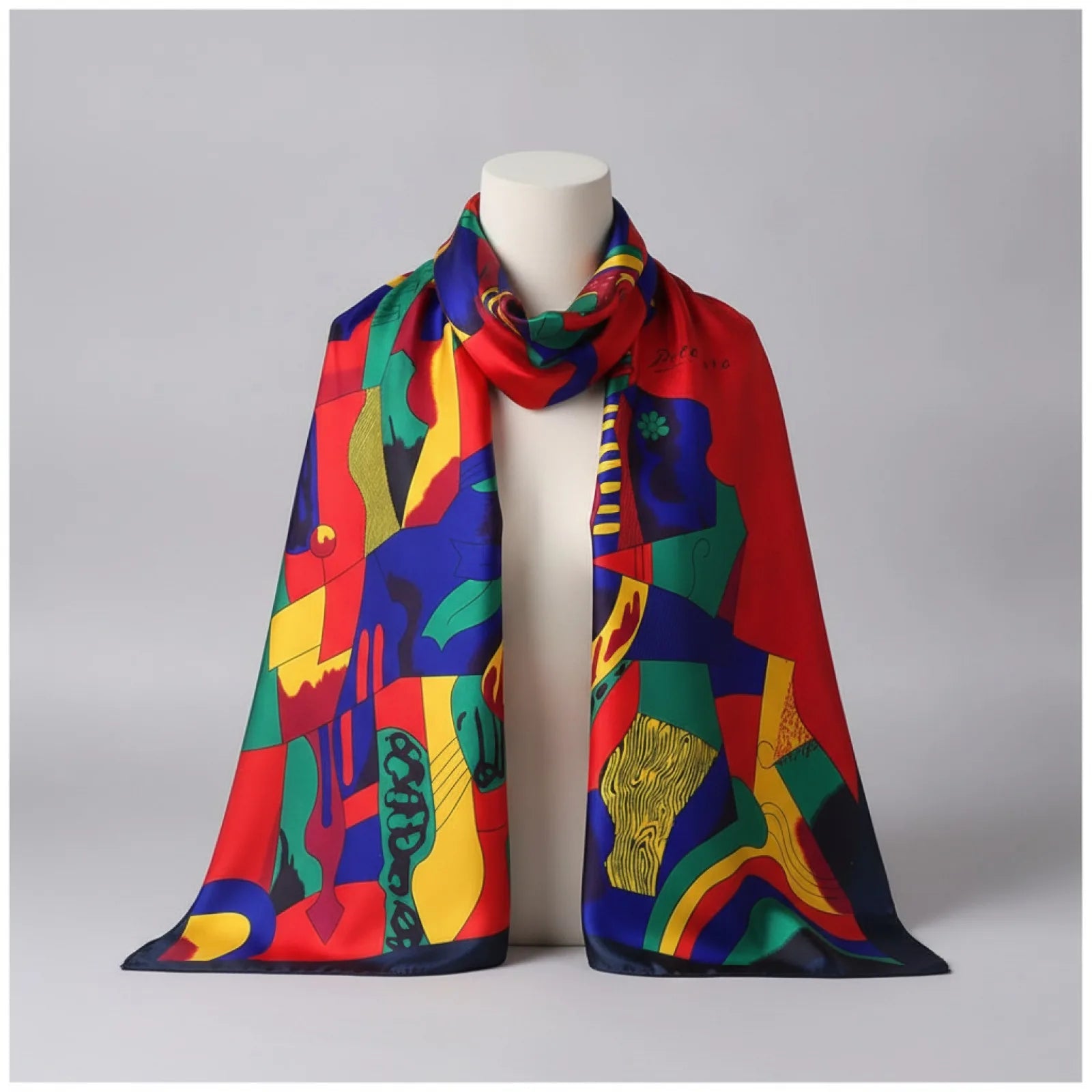 Foulard Carré Soie Imitation Motif Peinture Artistique