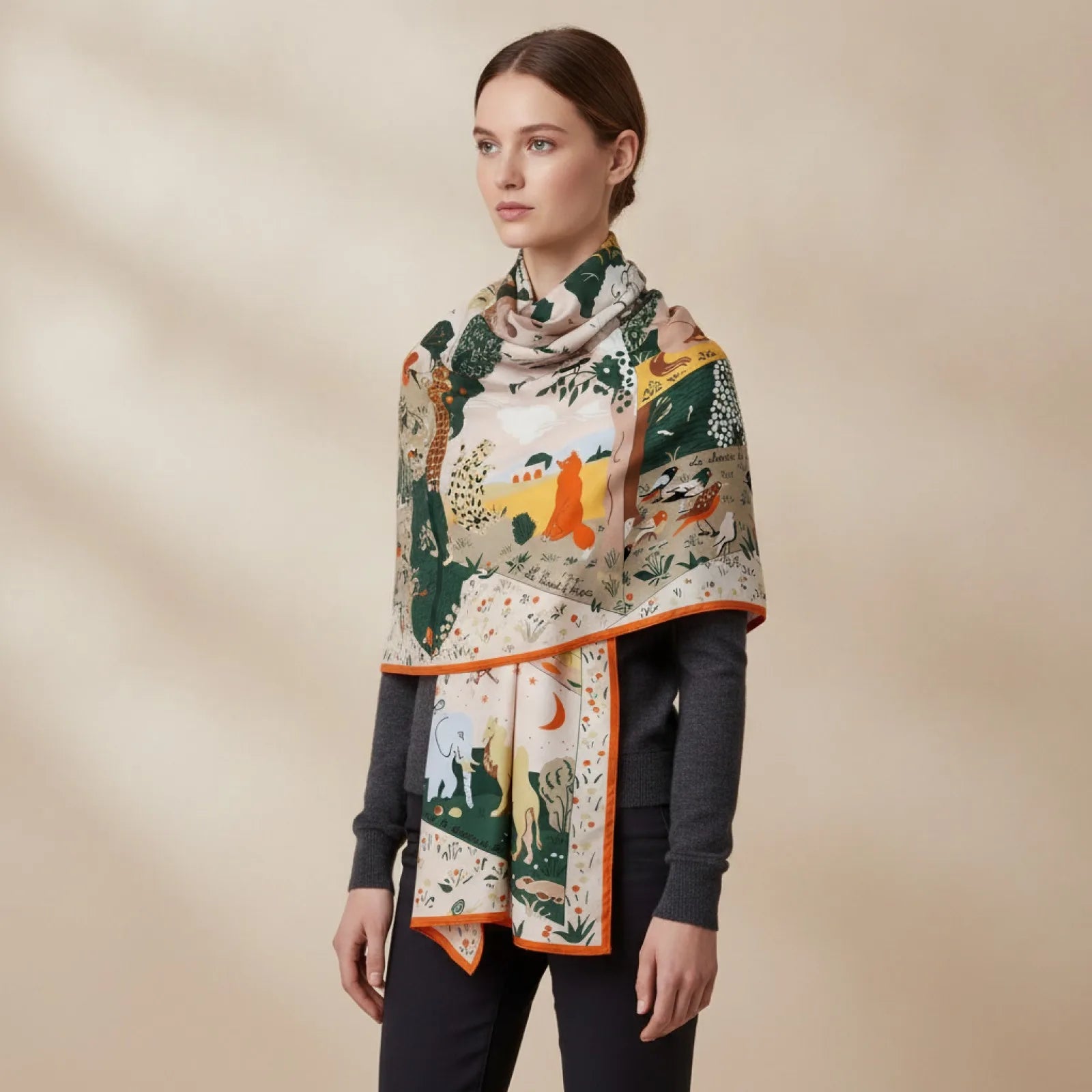 Foulard Carré Soie & Cachemire Imprimé Animal 