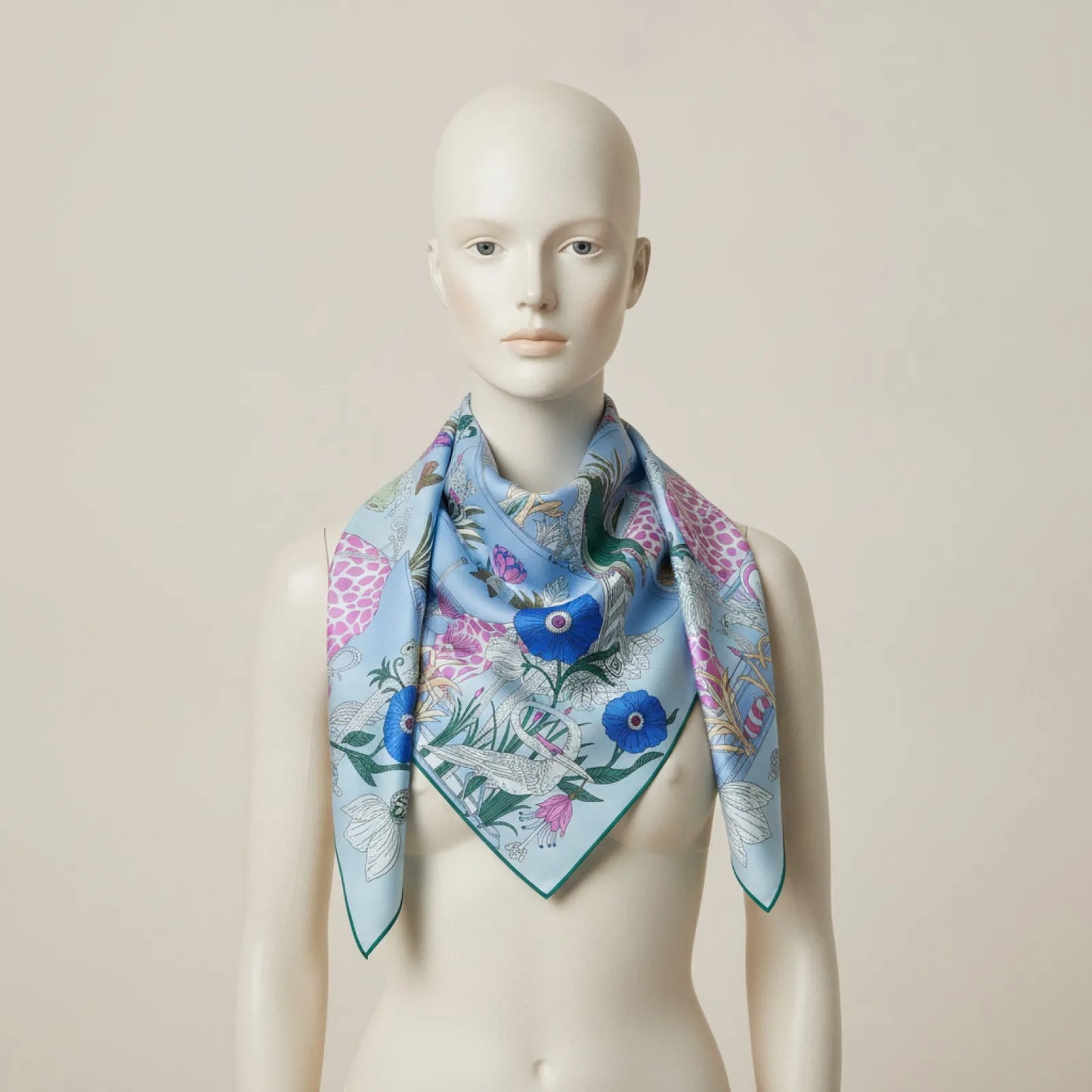 Foulard Soie & Cachemire Imprimé Bleu Luxe