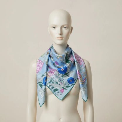 Foulard Soie & Cachemire Imprimé Bleu Luxe