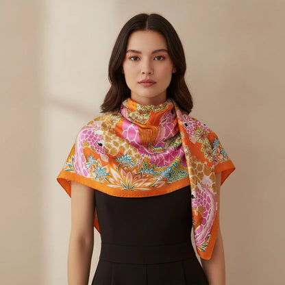 Foulard Carré Soie "Girafes" POBING 90cm