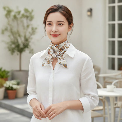 Foulard Carré Soie Bohème Imprimé Floral Brun