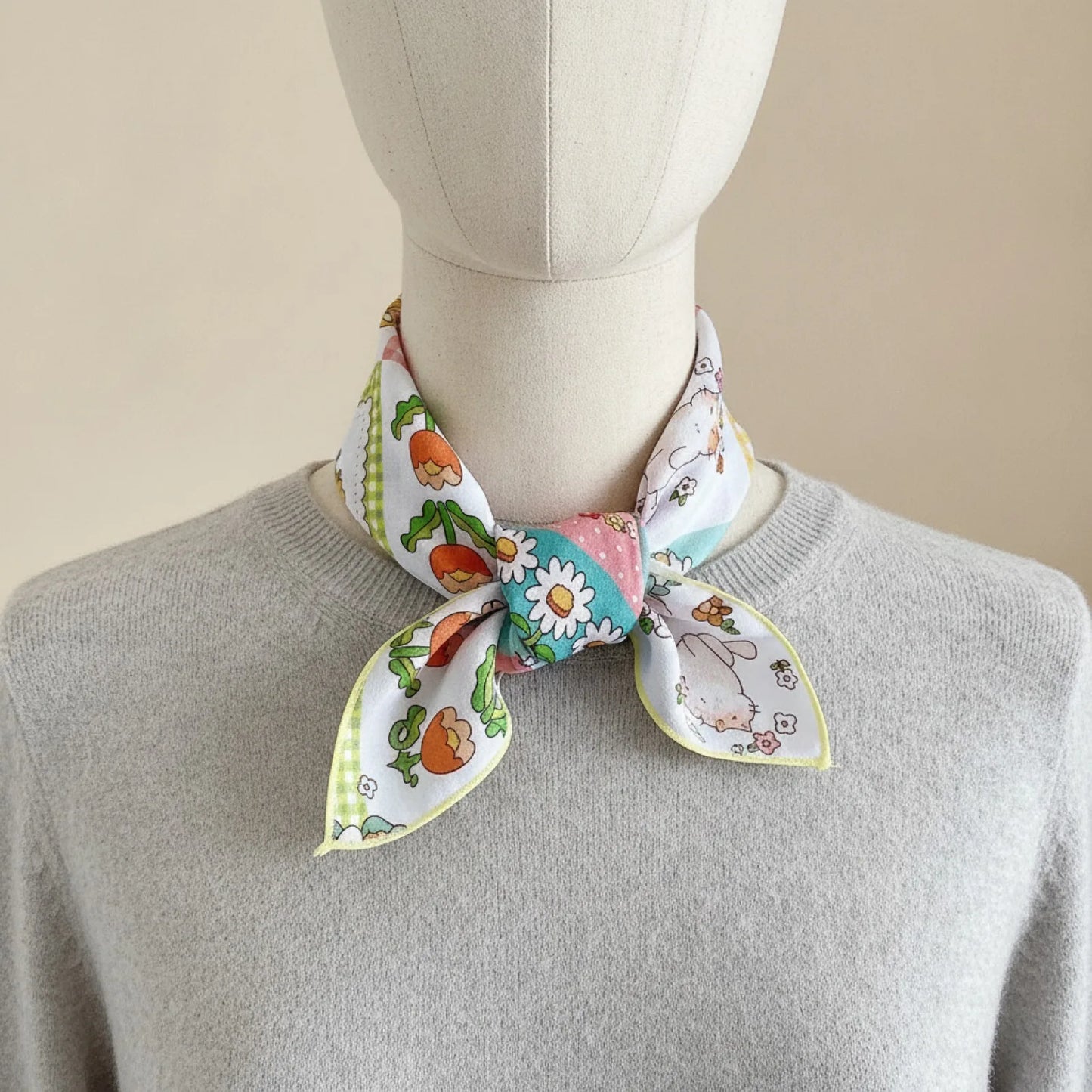Foulard Carré Soie Bohème Floral Blanc
