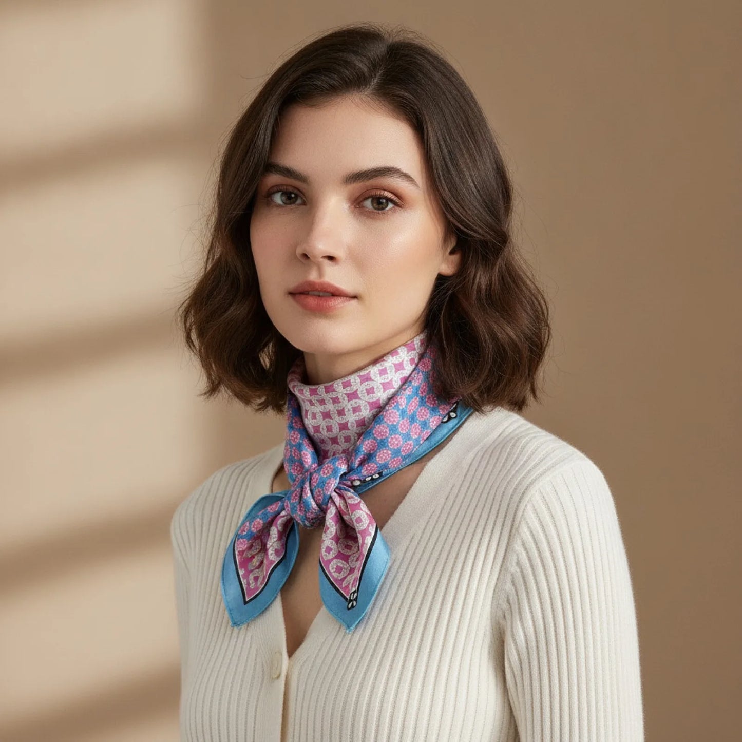 Foulard Carré Soie Bohème Imprimé Floral Rose