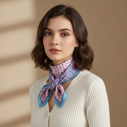 Foulard Carré Soie Bohème Imprimé Floral Rose