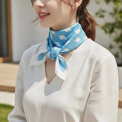 Foulard Carré Soie Bohème Bleu Imprimé Floral