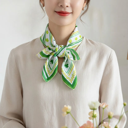 Foulard Carré Soie Imprimé Floral Vert Bohème